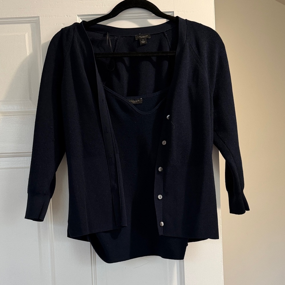 Anne Taylor Navy Blue Women's Cardigan Set
